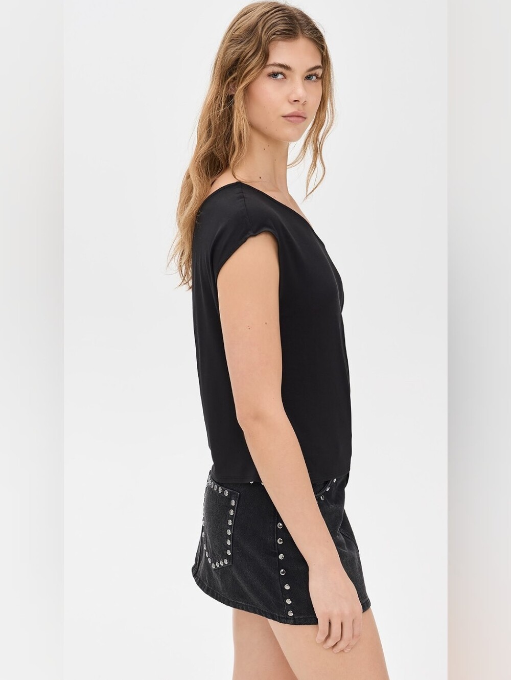 Good American Stretch Jersey Asymmetric Top Black Size XL NWT - Picture 4 of 6